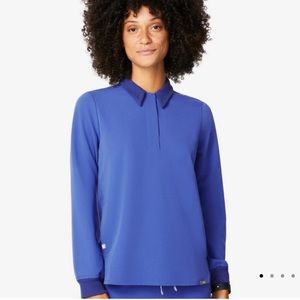 FIGS IGAVA Longsleeve Polo Scrub Top in Denim